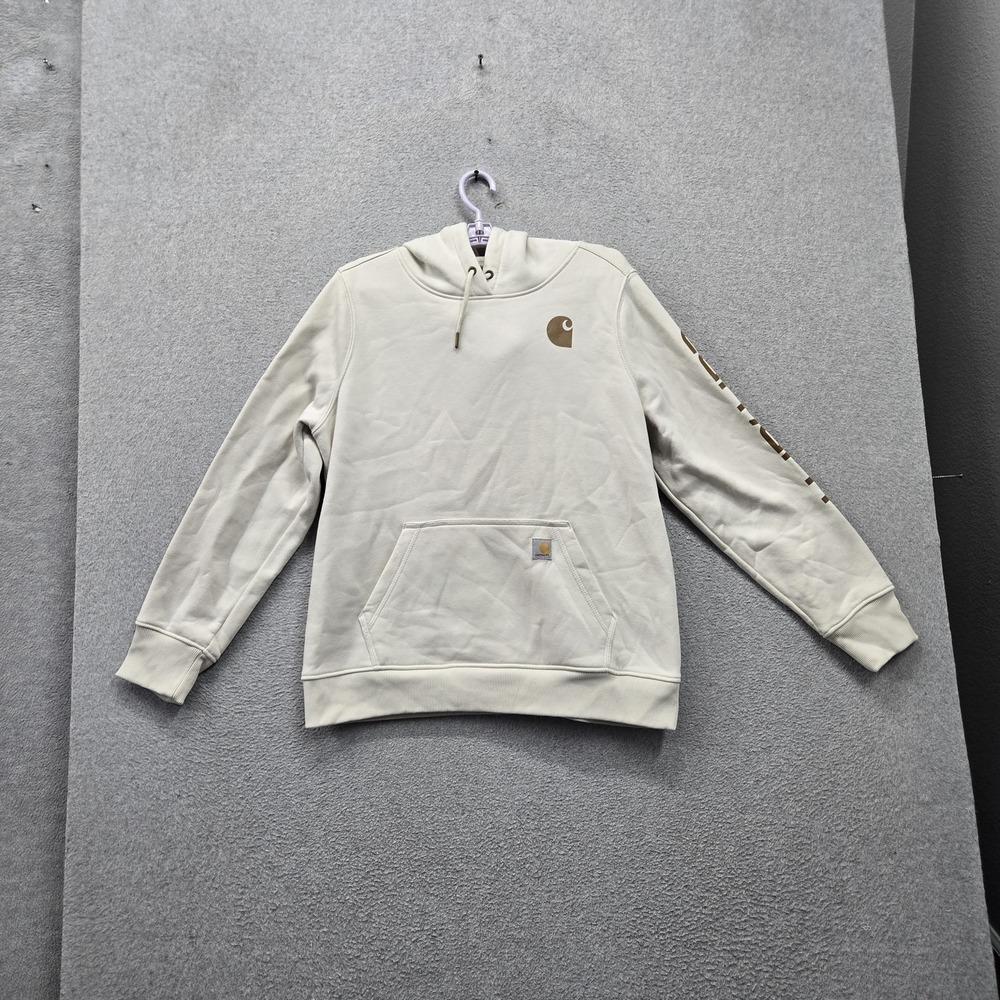 Carhartt Women Hoodie L Ivory Iconic Clarksburg Logo Sweatshirt Fleece Relaxed